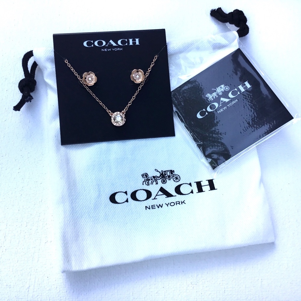 COACH Open Circle Necklace and Tea Rose Stud Set